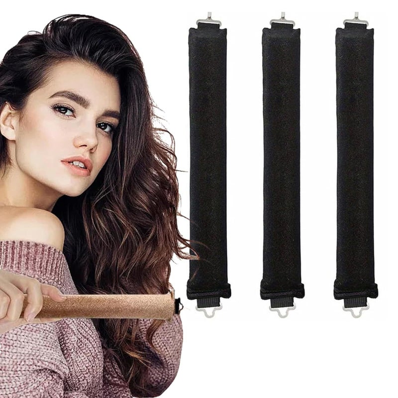 Heatless Hair Curling Kit: 3 Black Velvet 3cm x 27cm Rods, Damage-Free Styling - Sleep-In Design, Natural Big Curls for Home, Travel and DIY Hair Styling Beginners - Image 1