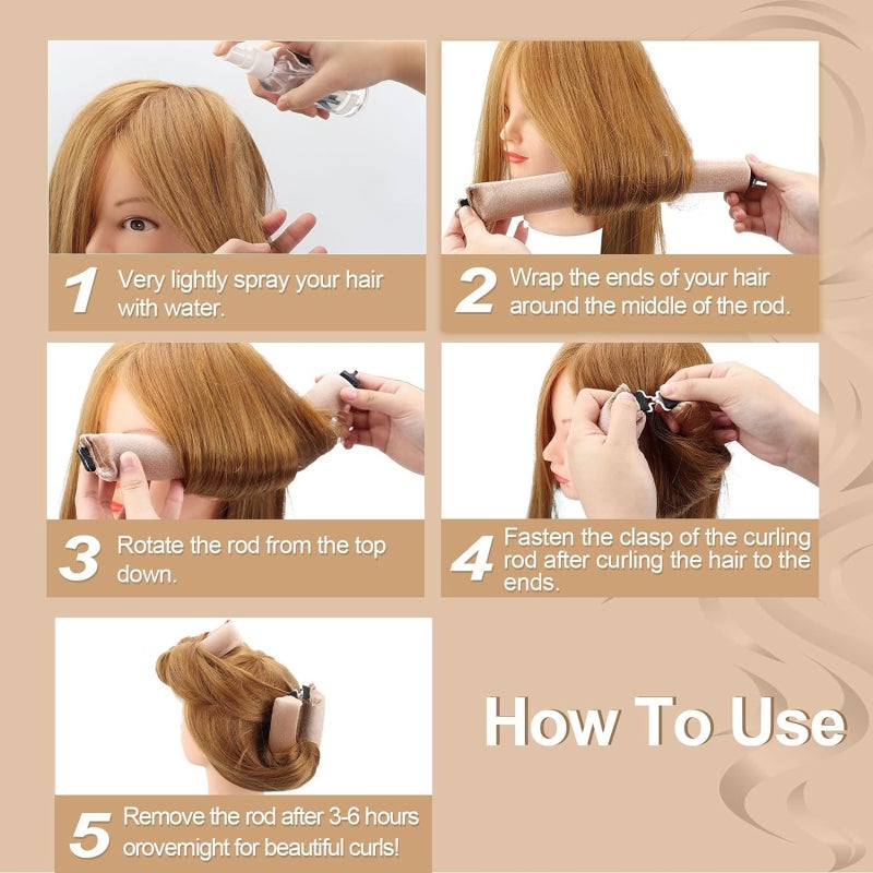 Heatless Hair Curling Kit: 3 Black Velvet 3cm x 27cm Rods, Damage-Free Styling - Sleep-In Design, Natural Big Curls for Home, Travel and DIY Hair Styling Beginners - Image 5