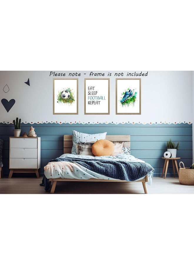 Eviepops Prints Football Set of 3 Unframed Prints, Football Boots and Ball with Quote Posters, Green Watercolour Splash, Boys Girls Bedroom Football Soccer Wall Art, Football Decor, Eat Sleep Football Repeat (A4) - Image 4