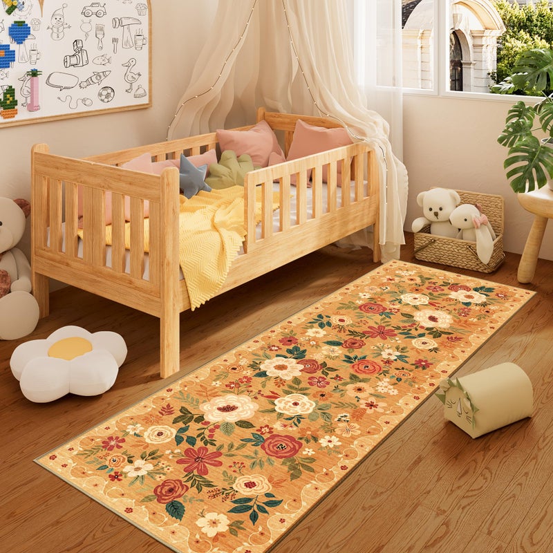 DUKINO 2x6 Runner Rug for Hallway, Washable Kitchen Runner Rug with Non Slip Backing, Low Pile Soft Boho Floral Runner for Kitchen, Hallway, Entryway, Laundry, Bedroom, Orange - Image 4