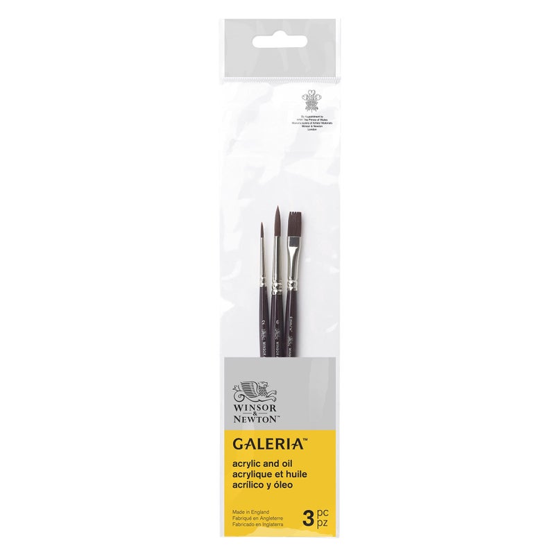 Winsor Newton Winsor & Newton Galeria Acrylic Brush Pack, Short Handle, 3 Pack - Image 1