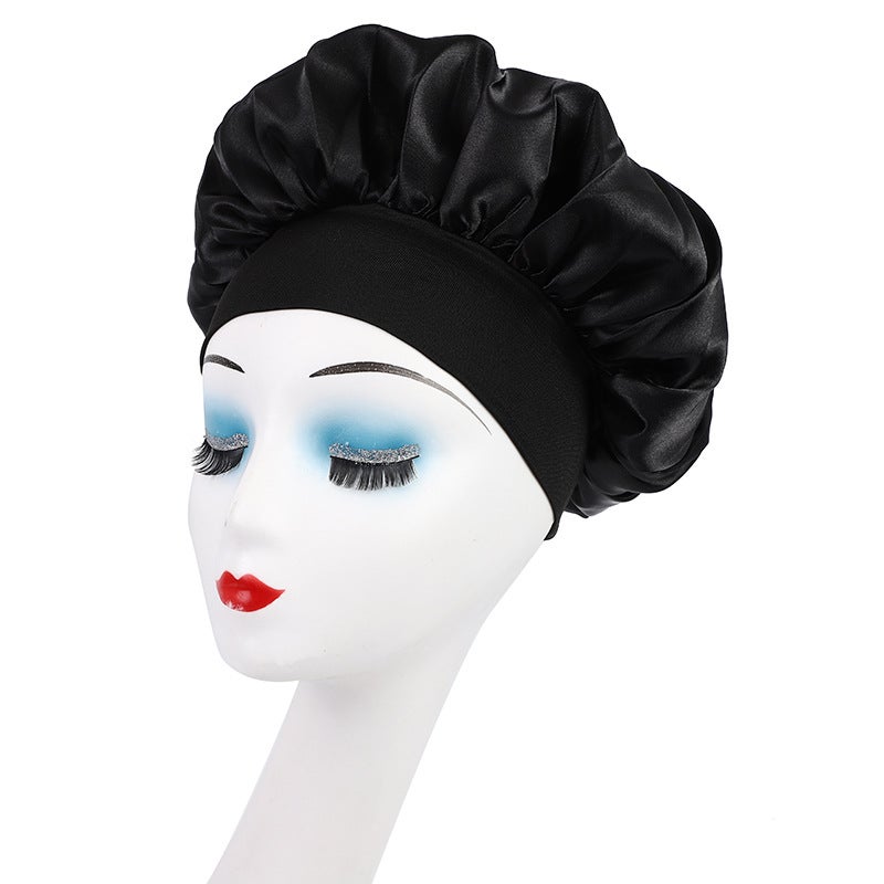 Leopard Print Nightcap Wide Brimmed Satin Cap Hair Care Cap Wash Hat Shower Cap Hairbonnet - Image 1
