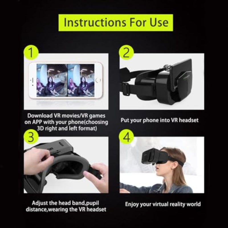 نظارات الواقع الافتراضي VR SHINECON نظارات الواقع الافتراضي ثلاثية الأبعاد للتلفزيون والأفلام وألعاب الفيديو والهواتف الذكية المتوافقة مع iOS Android ضمن شاشة 4.7-7 بوصة، أسود - Image 5