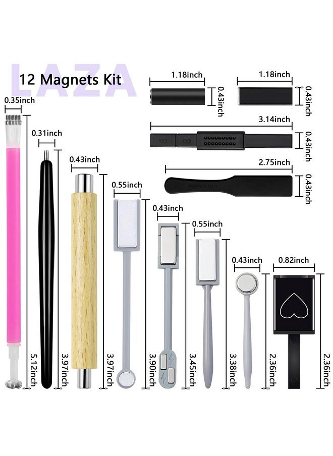 Laza - Laza 12 Pcs Nail Magnet Set, Super Strong Cylinder Magnet, Heart Magnet for Nails Double-head Magnet Wands for Magnetic Nails, 9D Galaxy Cat Eye Nail Art, Magnetic Nail Polish - Image 1
