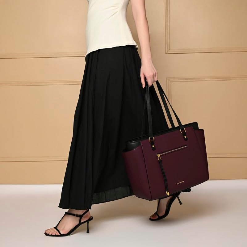 Accessorize London Women's Serene Burgundy Work Tote Bag | Elegant Office Bag | Stylish Shoulder Purse | Gift for Women - Image 3