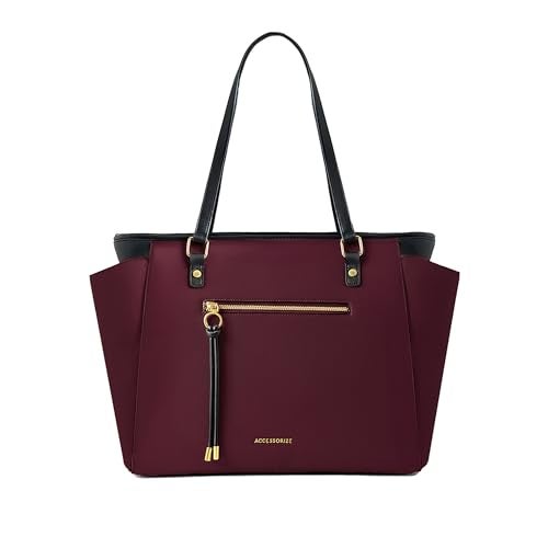 Accessorize London Women's Serene Burgundy Work Tote Bag | Elegant Office Bag | Stylish Shoulder Purse | Gift for Women - Image 1