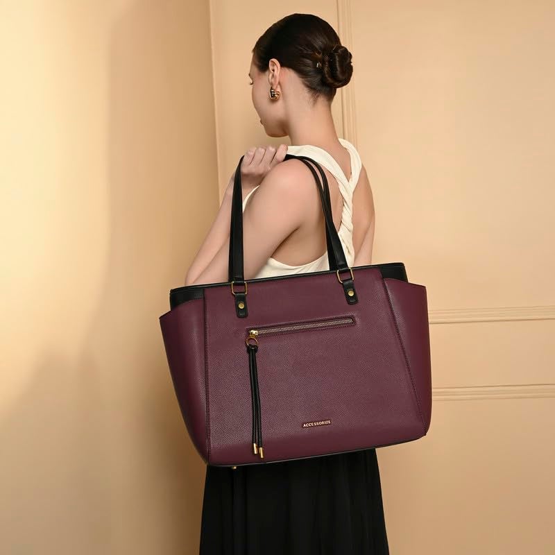 Accessorize London Women's Serene Burgundy Work Tote Bag | Elegant Office Bag | Stylish Shoulder Purse | Gift for Women - Image 2