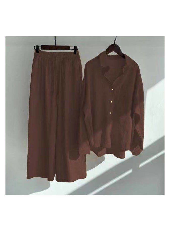 Shougu Shirt Set High Waisted Loose Pants - Image 1
