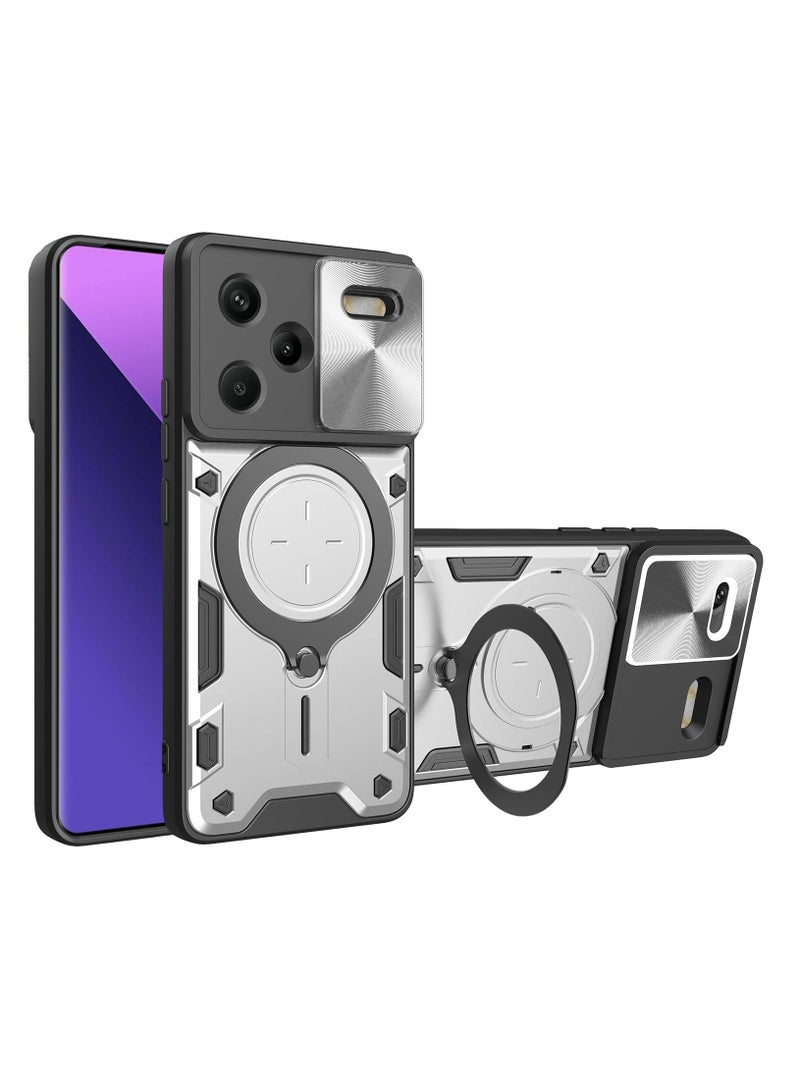 Xiaomi Redmi Note 13 Pro Plus 5G  Mobile Phone Case Cover, Slide Camera Lens Cover, 360°Rotating Kickstand Ring, Bumper Shockproof Phone Case，Compatible with Car Magnetic Mount