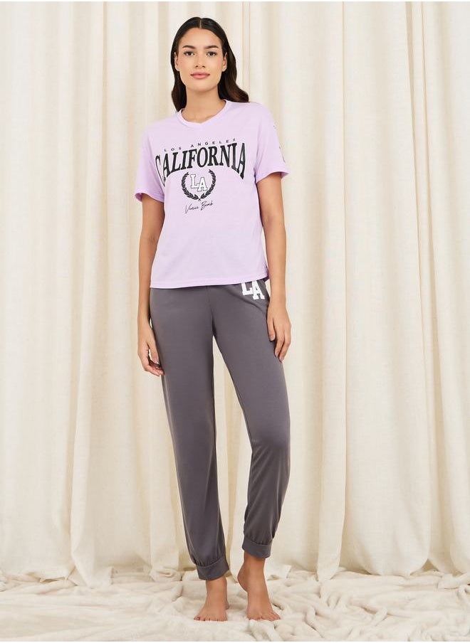 Styli - California Print Drop Shoulder T-Shirt and Cuff Pyjama Set - Image 1