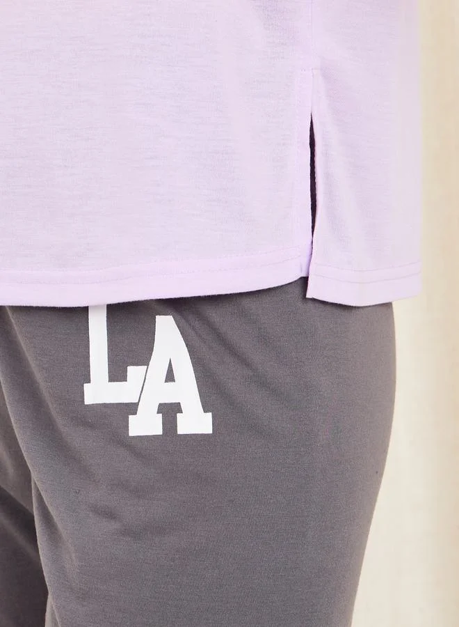 ستايلي California Print Drop Shoulder T-Shirt and Cuff Pyjama Set