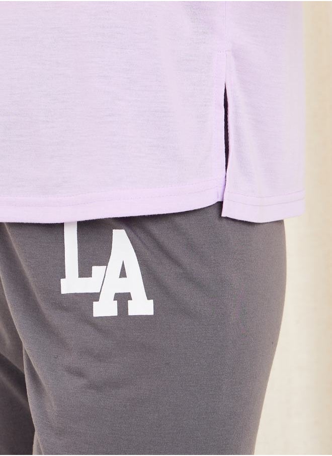 Styli - California Print Drop Shoulder T-Shirt and Cuff Pyjama Set - Image 1