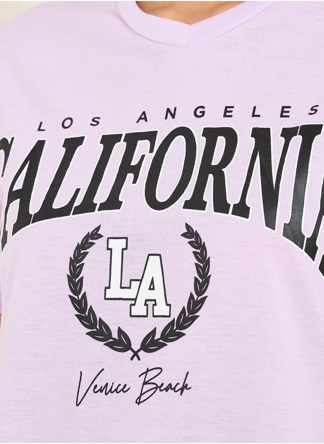 Styli - California Print Drop Shoulder T-Shirt and Cuff Pyjama Set - Image 1
