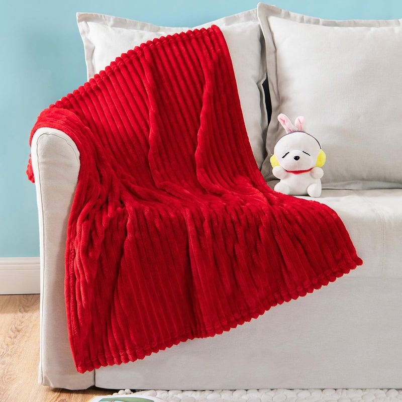 MIULEE Christmas Red Fleece Blanket with Stripe Pattern Fuzzy Flannel Soft Warm Throw Blanket Plush Cozy Boho Decor 30"x40" - Image 1