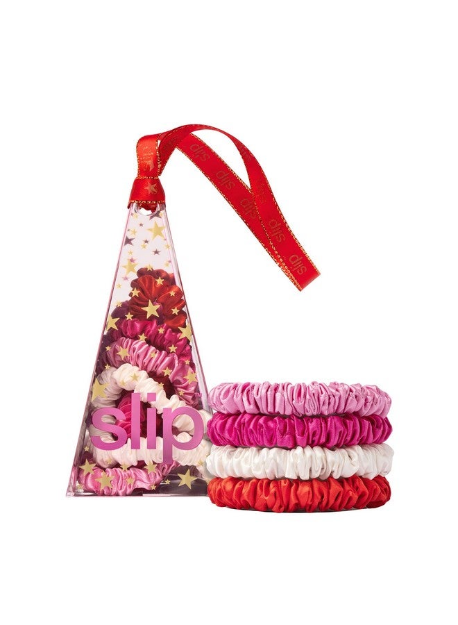 slip Skinny Scrunchies in Ornament Packaging: Anti-Crease, Anti-Breakage Slipsilk™ Design Protects Delicate Hair | Includes 4 Pure Silk Scrunchies, Aggie - Image 1