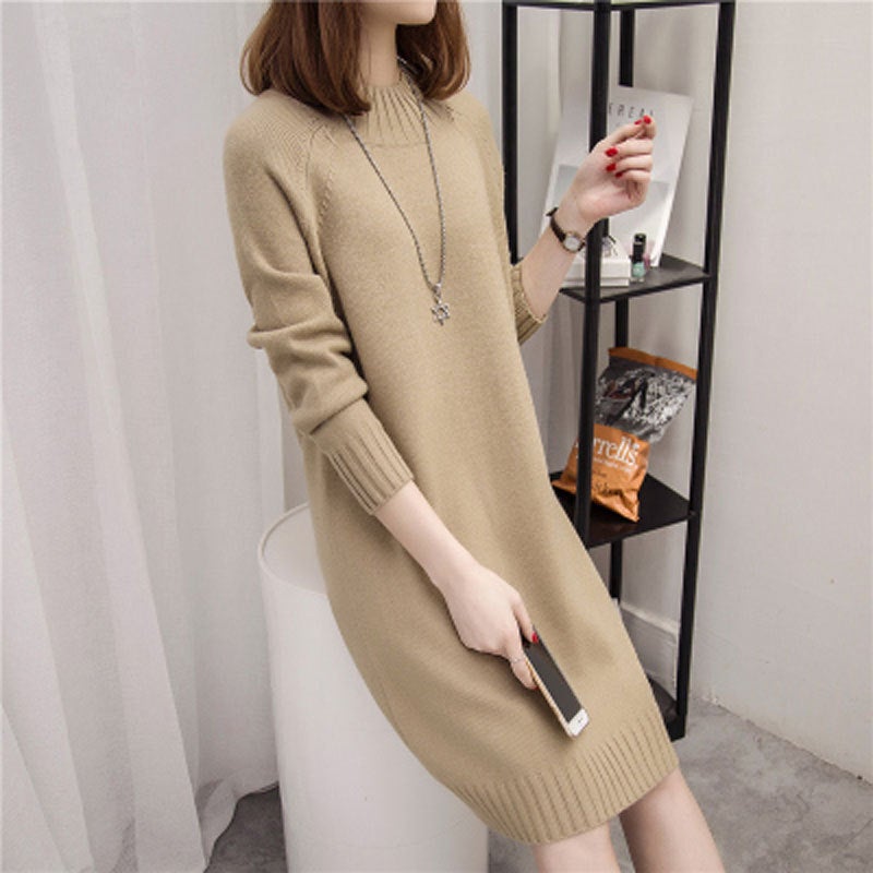 Womens sweater 2020 autumn and winter New loose outer wear western style long popular half turtleneck thickened base 243 light khaki