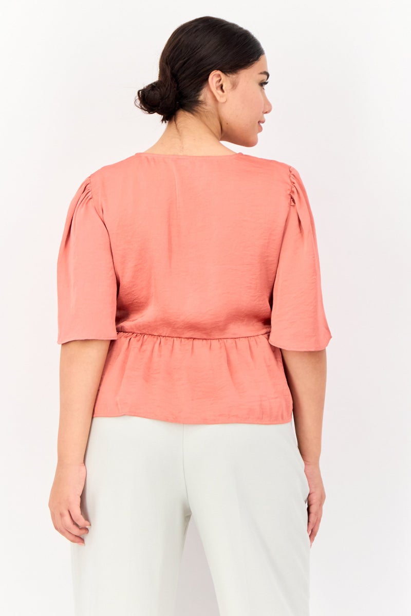 ONLY Women V Neck Short Sleeve Solid Blouse, Faded Rose  - Image 3
