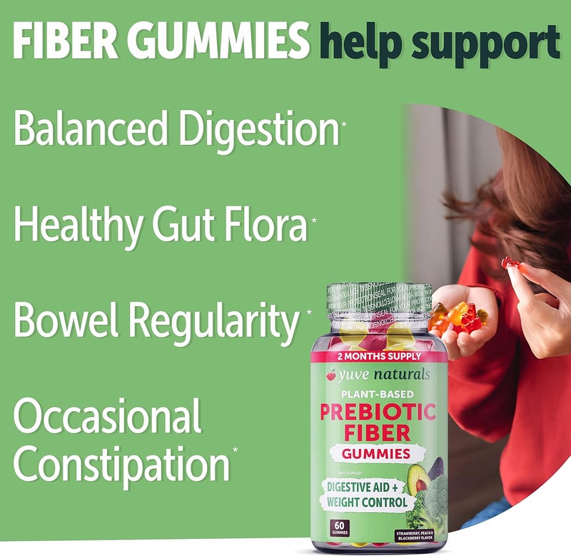 Yuve Prebiotic Fiber Gummies  Delicious  3g Soluble Fiber Supplement  Supports Digestive Health  Regularity  Vegan  GlutenFree Fiber Gummies for Adults  Kids  NonGMO  Low Sugar  60 Count - Image 2