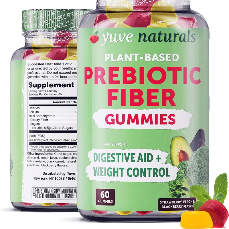 Yuve Prebiotic Fiber Gummies  Delicious  3g Soluble Fiber Supplement  Supports Digestive Health  Regularity  Vegan  GlutenFree Fiber Gummies for Adults  Kids  NonGMO  Low Sugar  60 Count - Image 1