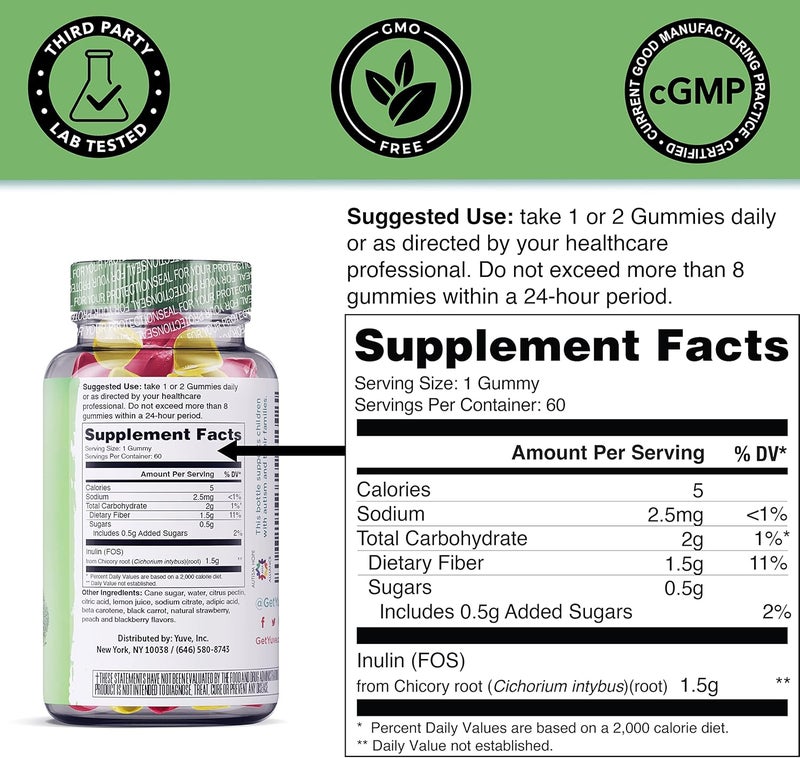 Yuve Prebiotic Fiber Gummies  Delicious  3g Soluble Fiber Supplement  Supports Digestive Health  Regularity  Vegan  GlutenFree Fiber Gummies for Adults  Kids  NonGMO  Low Sugar  60 Count - Image 5