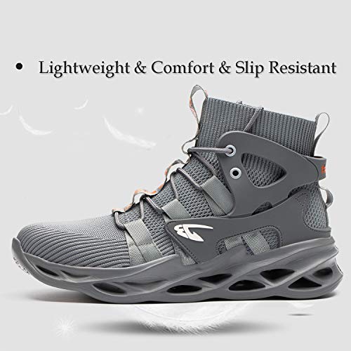 ORISTACO Work Safety Steel Toe Boots, Lightweight Breathable Industrial Construction Boots, High Cut 799 Grey 47 - Image 2
