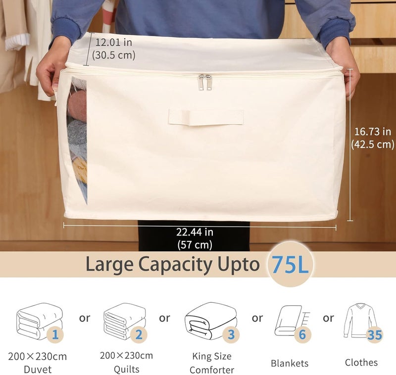 HOLLIO Extra Large Storage Box Cotton Canvas Clothes Storage Bags Saree Covers with Zip for Storage Specially Design for Woman Dresses, Sarees, Lehengas for Wardrobe Organizer (SET OF 2, EXTRA LARGE) - Image 2