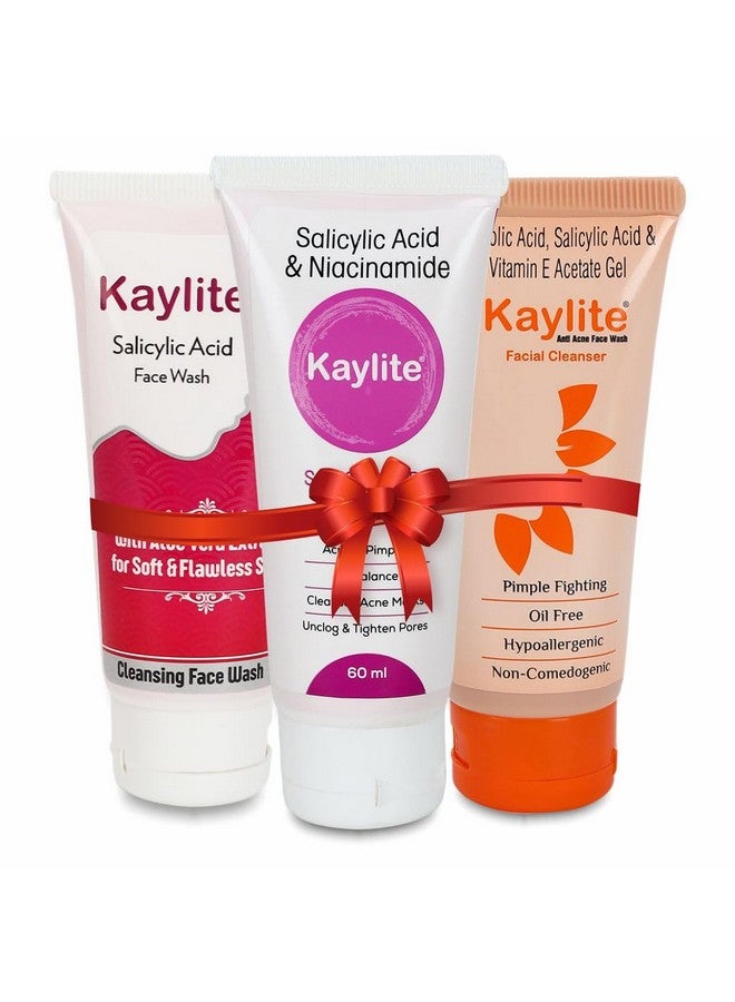Kaylite Salicylic Acid Face Wash, Salicylic Acid & Niacinamide Gel, Vitamin E Acetate Pimple Fighting Facial Cleanser, 60 Ml, Daily Face Wash For Oily Skin With Aloe Extract For Men And Women Combo(Pack Of 3) 60 Ml - Image 1