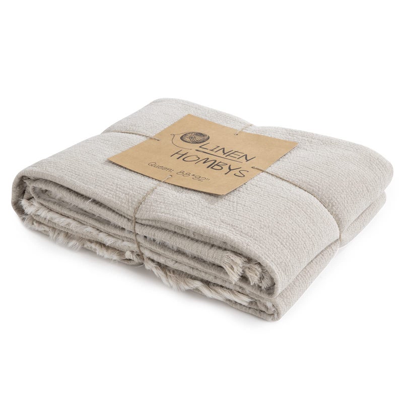 HOMBYS 88"x92" 100% Pure Linen Oversized King Blanket-Soft Linen Reversible Throw Blanket in Natural Color Bed Blanket (Flax Color, 88"x92") - Image 1