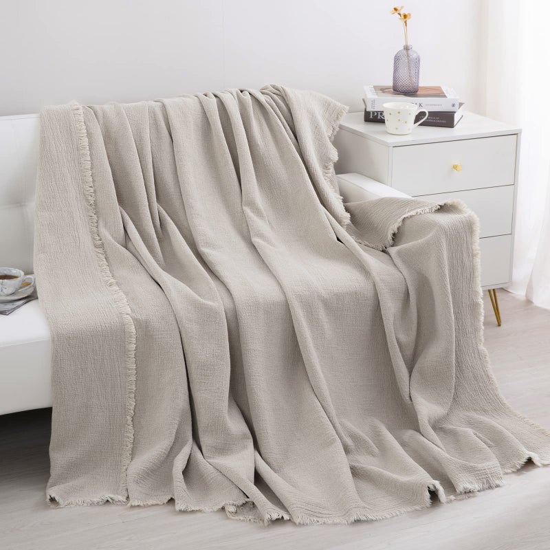 HOMBYS 88"x92" 100% Pure Linen Oversized King Blanket-Soft Linen Reversible Throw Blanket in Natural Color Bed Blanket (Flax Color, 88"x92") - Image 5