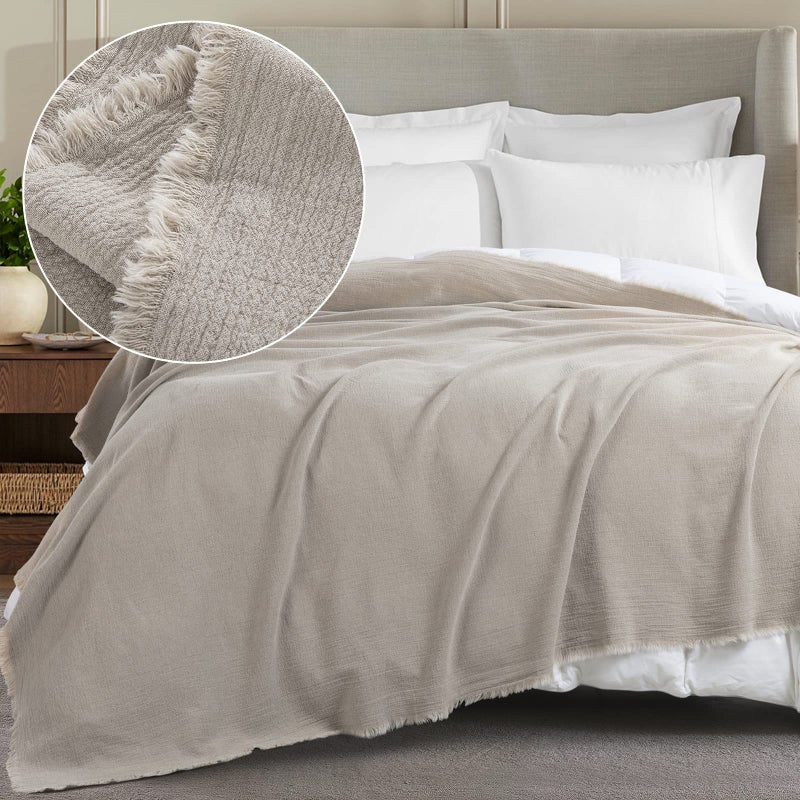 HOMBYS 88"x92" 100% Pure Linen Oversized King Blanket-Soft Linen Reversible Throw Blanket in Natural Color Bed Blanket (Flax Color, 88"x92") - Image 2