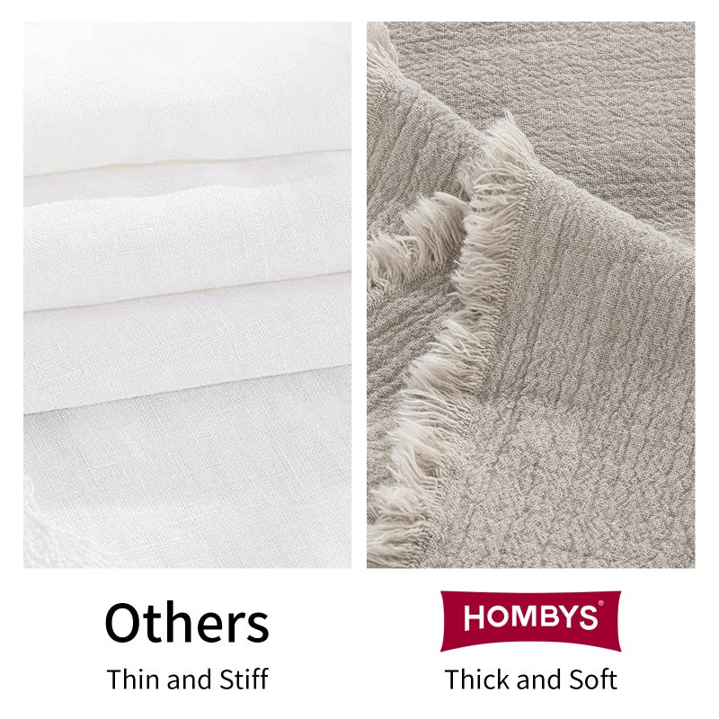 HOMBYS 88"x92" 100% Pure Linen Oversized King Blanket-Soft Linen Reversible Throw Blanket in Natural Color Bed Blanket (Flax Color, 88"x92") - Image 3