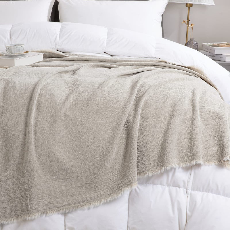 HOMBYS 88"x92" 100% Pure Linen Oversized King Blanket-Soft Linen Reversible Throw Blanket in Natural Color Bed Blanket (Flax Color, 88"x92") - Image 4
