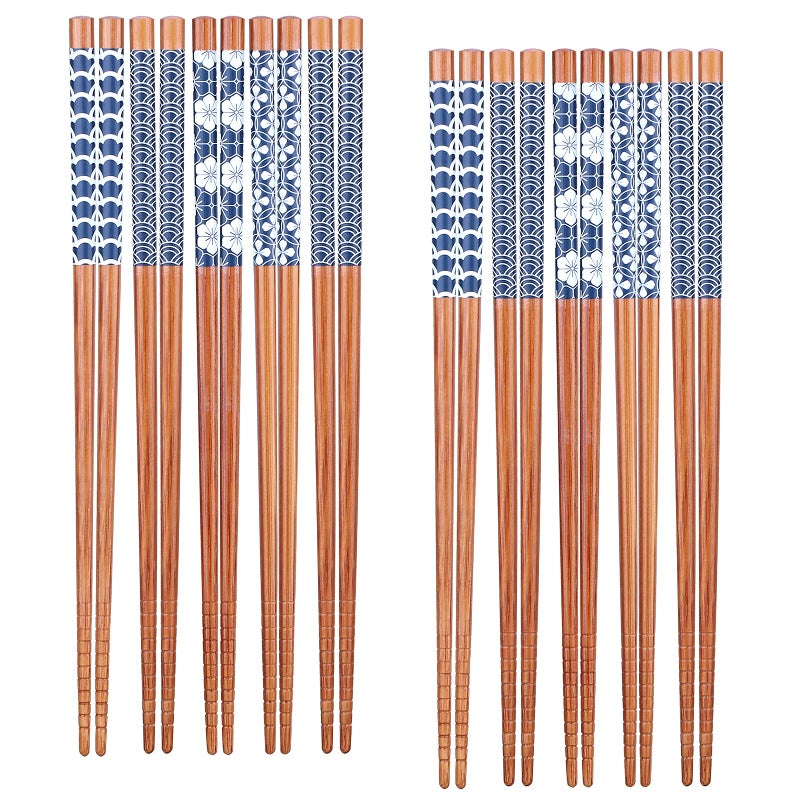 أنتنر 10 أزواج من عيدان الطعام الطبيعية من الخيزران بأسلوب ياباني قابلة لإعادة الاستخدام مجموعة عيدان الطعام آمنة في غسالة الصحون 88 بوصة 225 سم