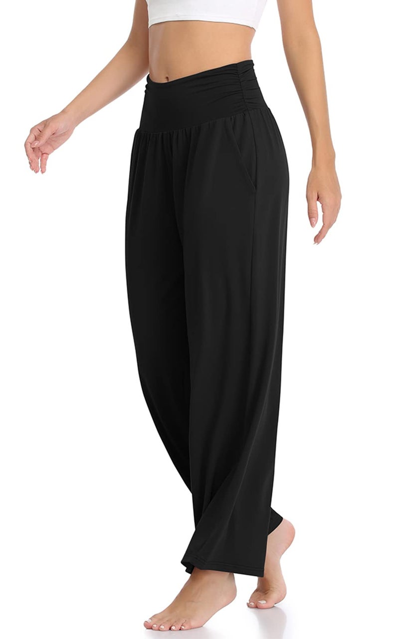 TARSE Womens Lightweight Wide Leg Pants Plus Size Summer Casual Loose Yoga Sweatpants Comfy Soft Lounge Pajama Flowy Pants Pockets(Black,XL) - Image 3