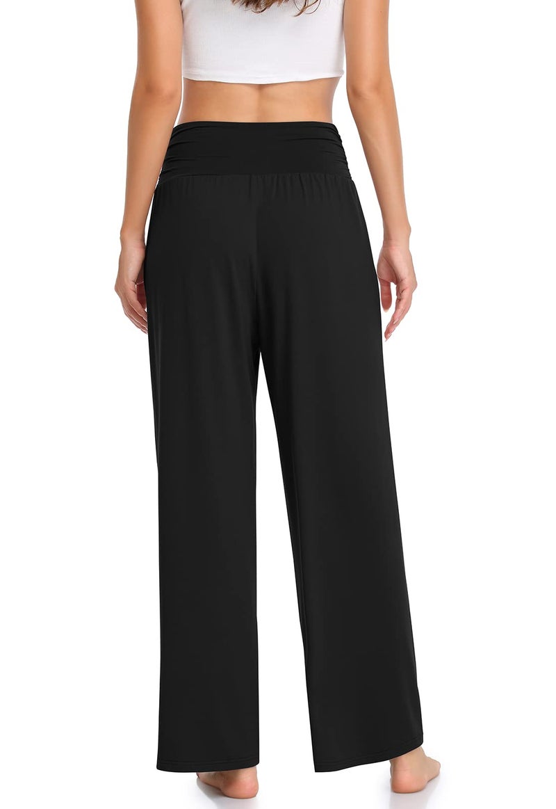 TARSE Womens Lightweight Wide Leg Pants Plus Size Summer Casual Loose Yoga Sweatpants Comfy Soft Lounge Pajama Flowy Pants Pockets(Black,XL) - Image 2