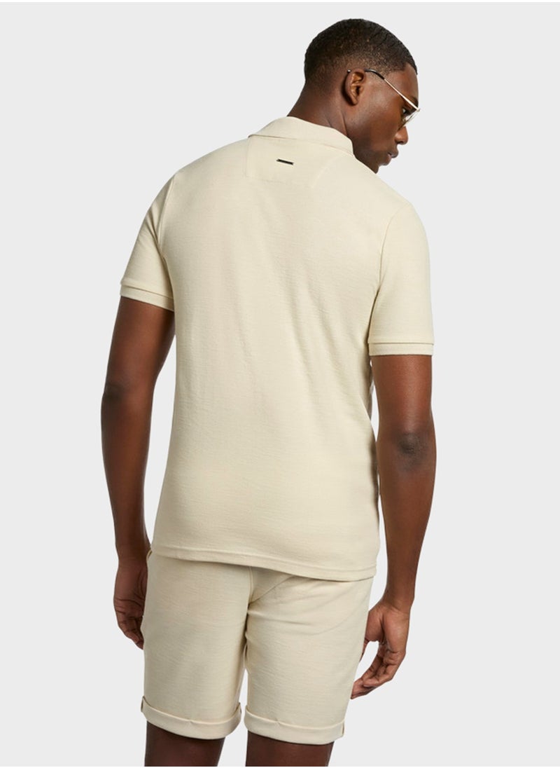 Men's Beige Short Sleeve Zip Polo Shirt, Stylish Lightweight Knit for Sophisticated Summer Style - pzsku/Z7311734CF63BD594E89BZ/45/_/1737097861/3865fc14-61fc-4c04-afbd-d6502fef3fde