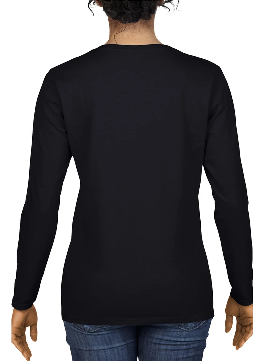Rock&Roll Noluyo Ya Crew Neck Black Long Sleeve Combed Cotton Women's T-Shirt