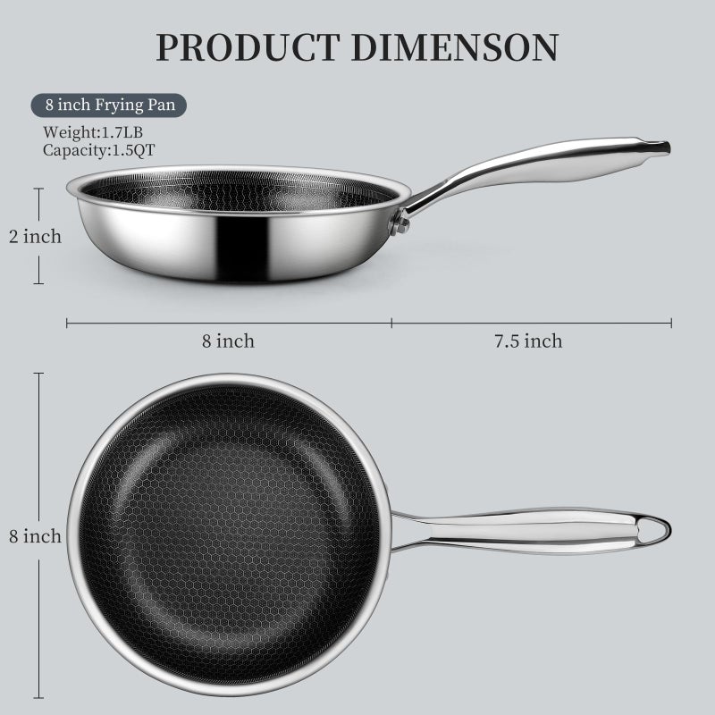 Innerwell Stainless Steel Frying Pan 8 Inch Nonstick Honeycomb Coatings Skillet for Eggs & Omelettes-Non Toxic Healthy Kitchen Cooking Pan Compatible with All Cooktops - Image 2