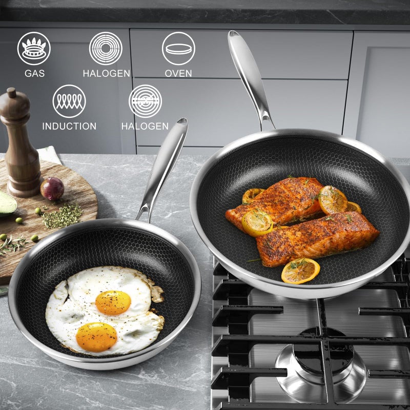 Innerwell Stainless Steel Frying Pan 8 Inch Nonstick Honeycomb Coatings Skillet for Eggs & Omelettes-Non Toxic Healthy Kitchen Cooking Pan Compatible with All Cooktops - Image 4
