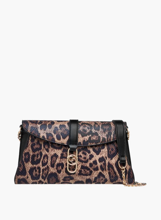 Celeste Animal Print Crossbody Bag with Chain Strap and Flap Closure