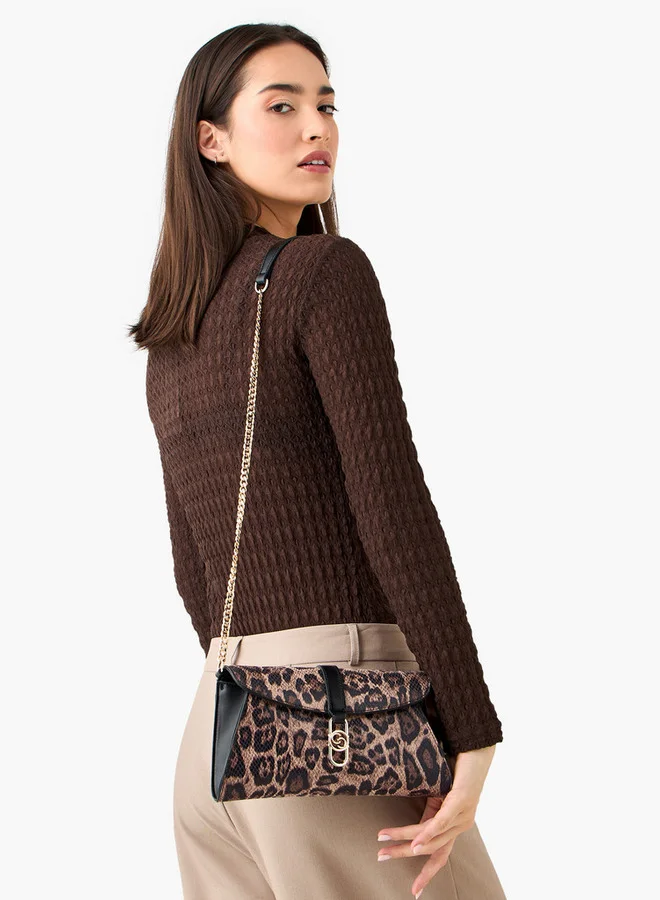 Celeste Animal Print Crossbody Bag with Chain Strap and Flap Closure