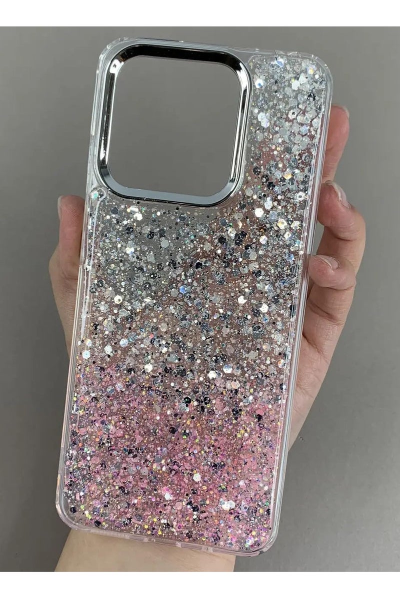 Case For iPhone Case, Clear Glitter Bling Sparkly, Soft TPU Frame Bumper, Hard-Back Cover for Women & Girls, Transparent Protective Phone Case (Glitter Pink & Silver, iPhone 16 Pro Max) - Image 1