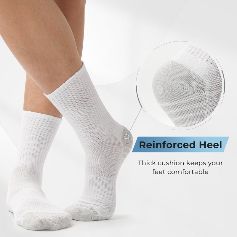 BAMBOO COOL Men's Crew Socks Athletic Running Sports Socks, Cushioned Moisture Wicking, Breathable Arch Support 6 Pack White - Image 4