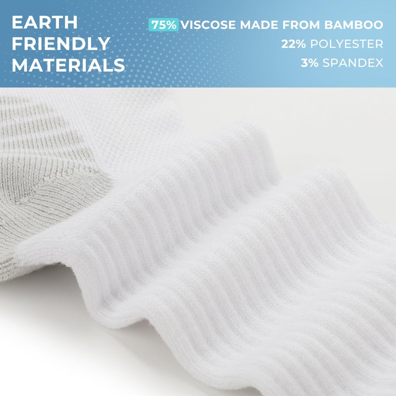 BAMBOO COOL Men's Crew Socks Athletic Running Sports Socks, Cushioned Moisture Wicking, Breathable Arch Support 6 Pack White - Image 5