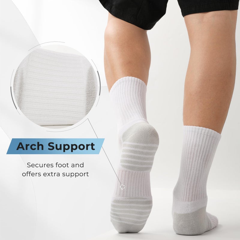 BAMBOO COOL Men's Crew Socks Athletic Running Sports Socks, Cushioned Moisture Wicking, Breathable Arch Support 6 Pack White - Image 2