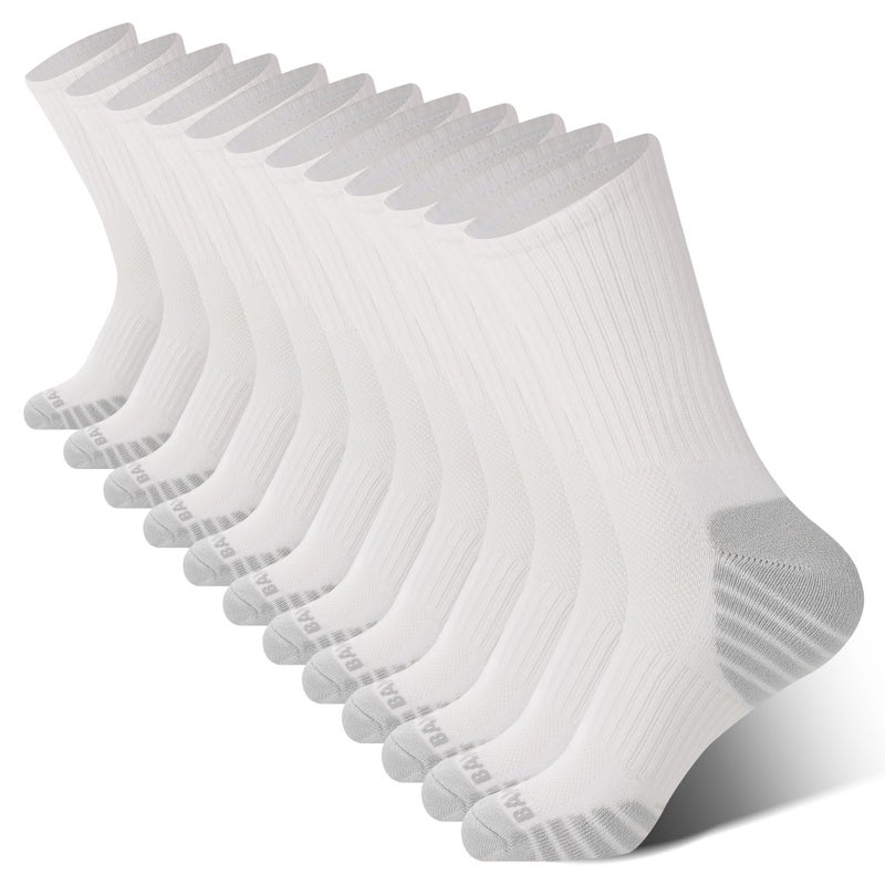 BAMBOO COOL Men's Crew Socks Athletic Running Sports Socks, Cushioned Moisture Wicking, Breathable Arch Support 6 Pack White - Image 1