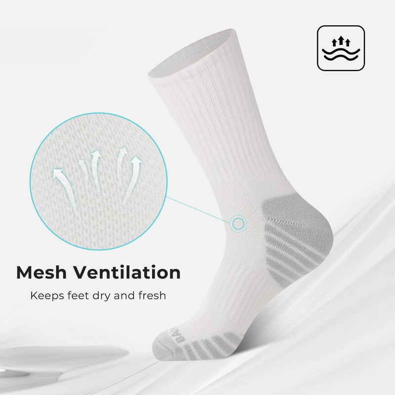BAMBOO COOL Men's Crew Socks Athletic Running Sports Socks, Cushioned Moisture Wicking, Breathable Arch Support 6 Pack White - Image 3