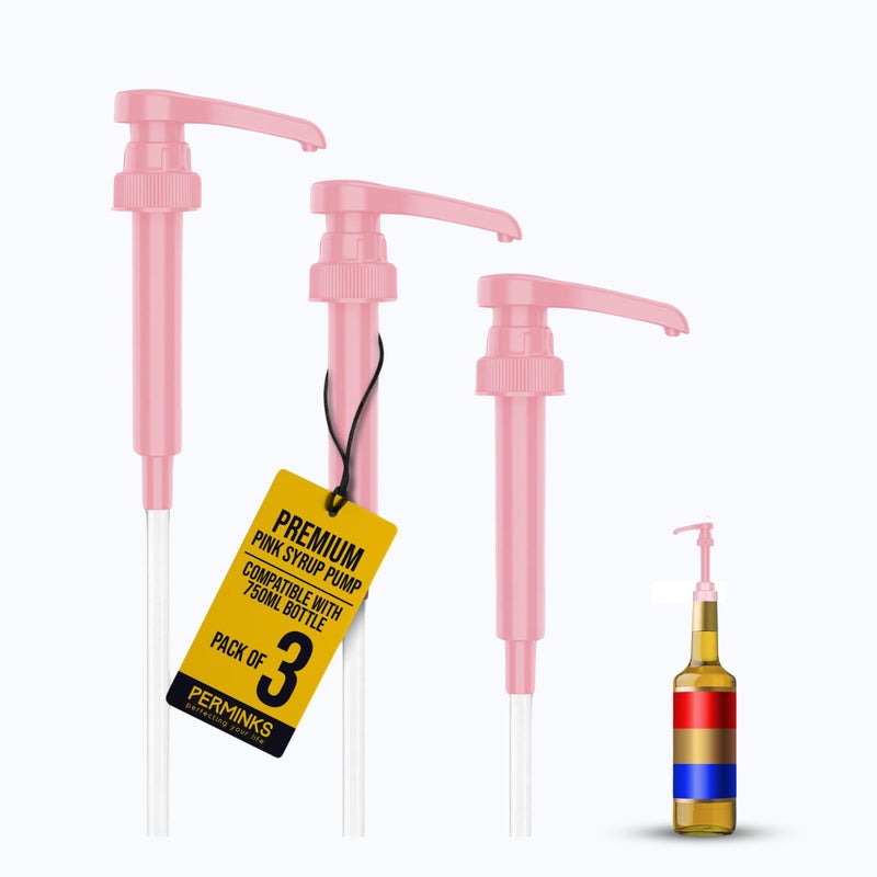 PERMINKS Premium Syrup Pump Compatible with Torani 750 ml Bottle, Davinci Syrups - No Spill, No Clog Syrup Pump Dispenser for Vanilla, Snow Cone, Blueberry, Coffee Flavoring & More (Pack of 3, Pink) - Image 1