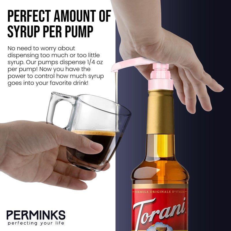 PERMINKS Premium Syrup Pump Compatible with Torani 750 ml Bottle, Davinci Syrups - No Spill, No Clog Syrup Pump Dispenser for Vanilla, Snow Cone, Blueberry, Coffee Flavoring & More (Pack of 3, Pink) - Image 5