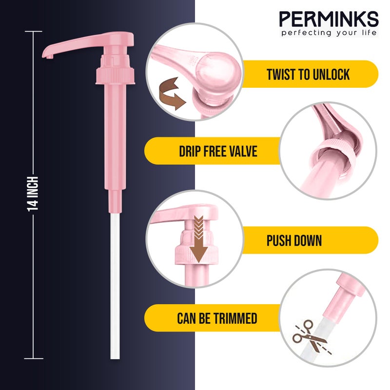 PERMINKS Premium Syrup Pump Compatible with Torani 750 ml Bottle, Davinci Syrups - No Spill, No Clog Syrup Pump Dispenser for Vanilla, Snow Cone, Blueberry, Coffee Flavoring & More (Pack of 3, Pink) - Image 3